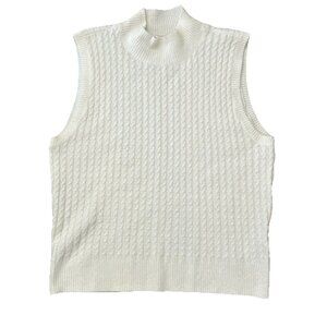 Abercrombie & Fitch Mock Neck Sleeveless Sweater Cable Knit Size Large Cream